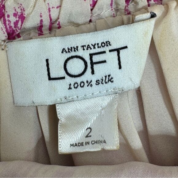 Loft Silk Ikat Tribal Print Maxi Dress Sundress Pink Cream Size 2 - Picture 13 of 15